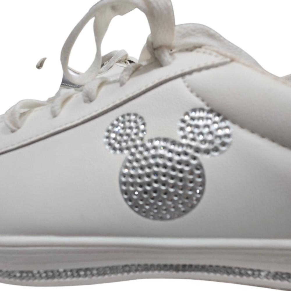Disney Primark White Rhinestone Mickey Mouse Sneakers Women's Size 9 Silver Trim - Picture 3 of 11